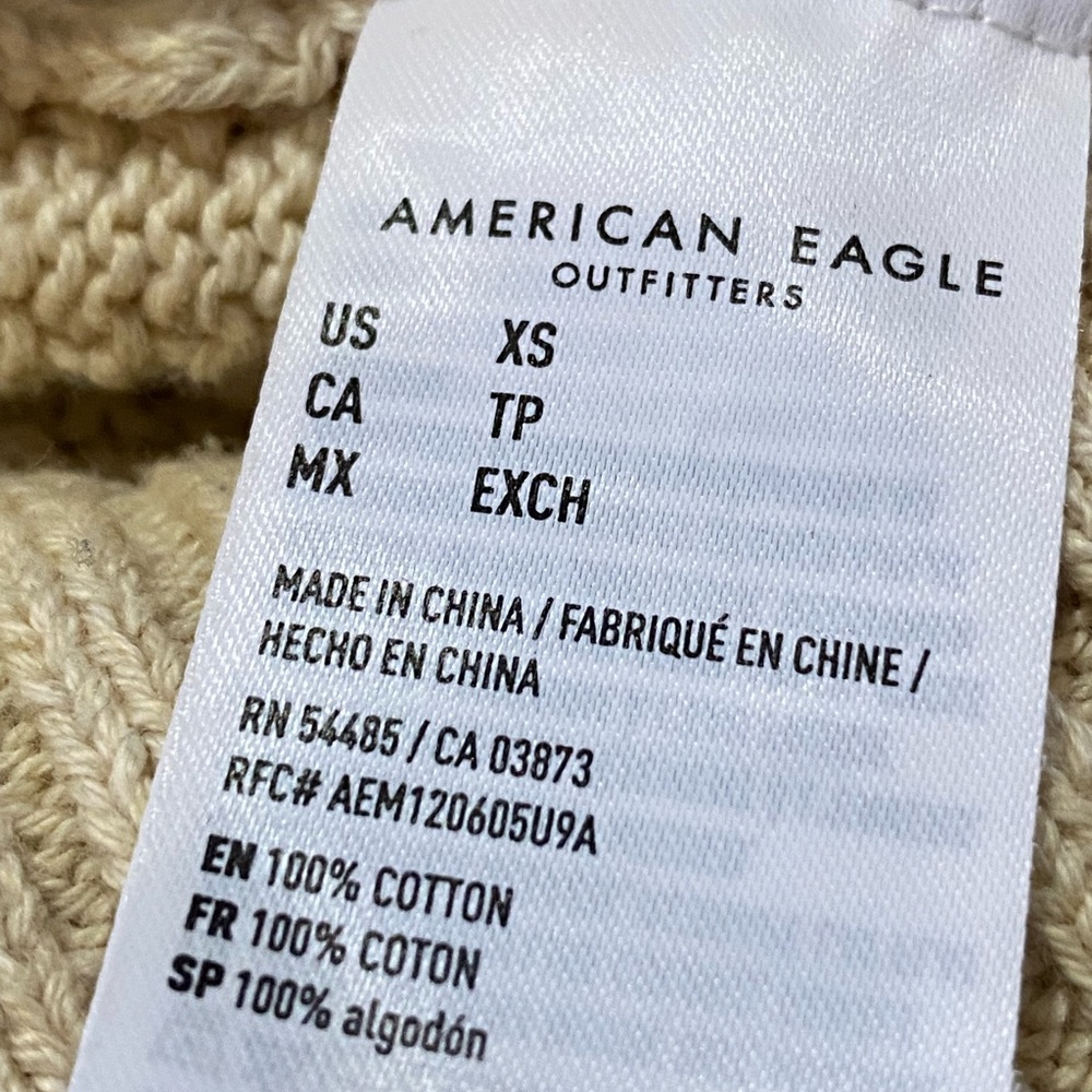 American Eagle Cable Knit V-Neck Cropped Tank Top Beige XS Cotton Neutral Preppy - Picture 7 of 7
